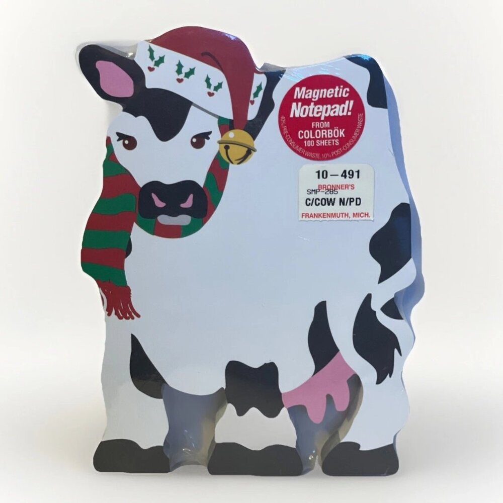 Colorbok Cow in Santa Hat Christmas Magnetic Notepad 100 Sheets New 4.5 x 6.5